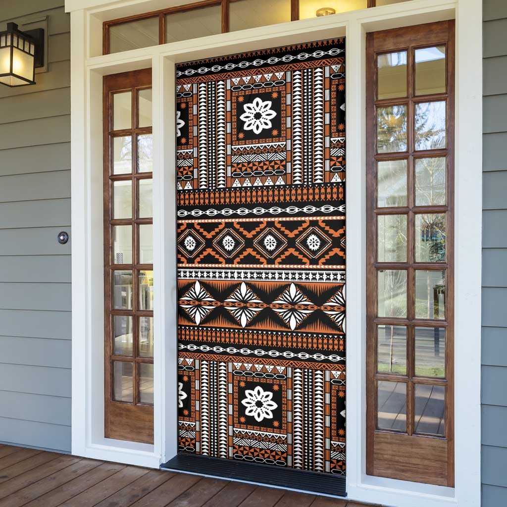 Fiji Masi Tapa Pattern Orange Door Cover - Polynesian Pride