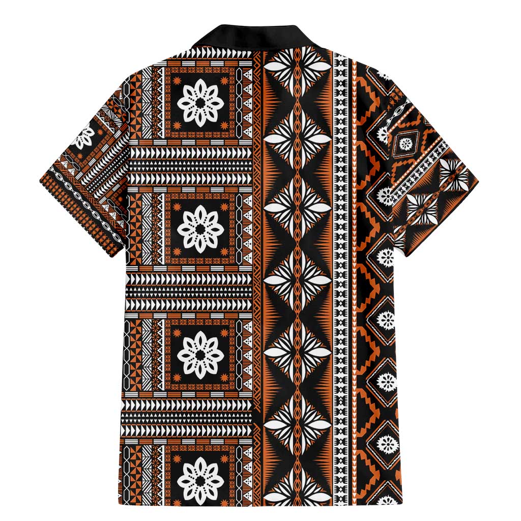 Fiji Masi Tapa Pattern Orange Family Matching Mermaid Dress and Hawaiian Shirt - Polynesian Pride