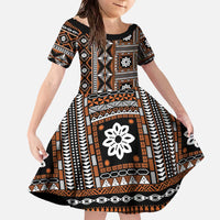 Fiji Masi Tapa Pattern Orange Family Matching Off The Shoulder Long Sleeve Dress and Hawaiian Shirt - Polynesian Pride