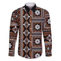 Fiji Masi Tapa Pattern Orange Family Matching Off The Shoulder Long Sleeve Dress and Hawaiian Shirt - Polynesian Pride