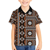 Fiji Masi Tapa Pattern Orange Family Matching Off Shoulder Short Dress and Hawaiian Shirt - Polynesian Pride