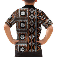 Fiji Masi Tapa Pattern Orange Family Matching Short Sleeve Bodycon Dress and Hawaiian Shirt - Polynesian Pride