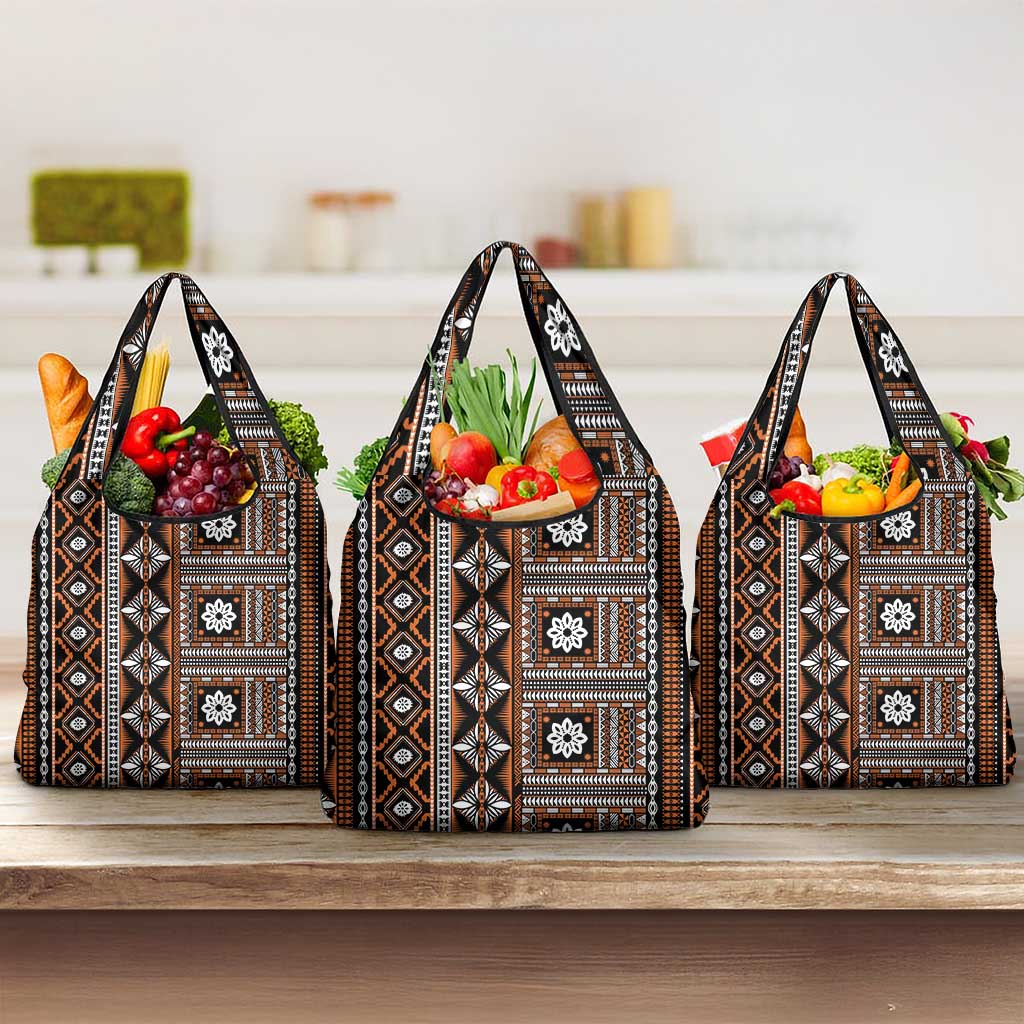 Fiji Masi Tapa Pattern Orange Grocery Bag - Polynesian Pride