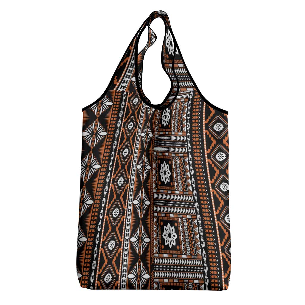 Fiji Masi Tapa Pattern Orange Grocery Bag - Polynesian Pride