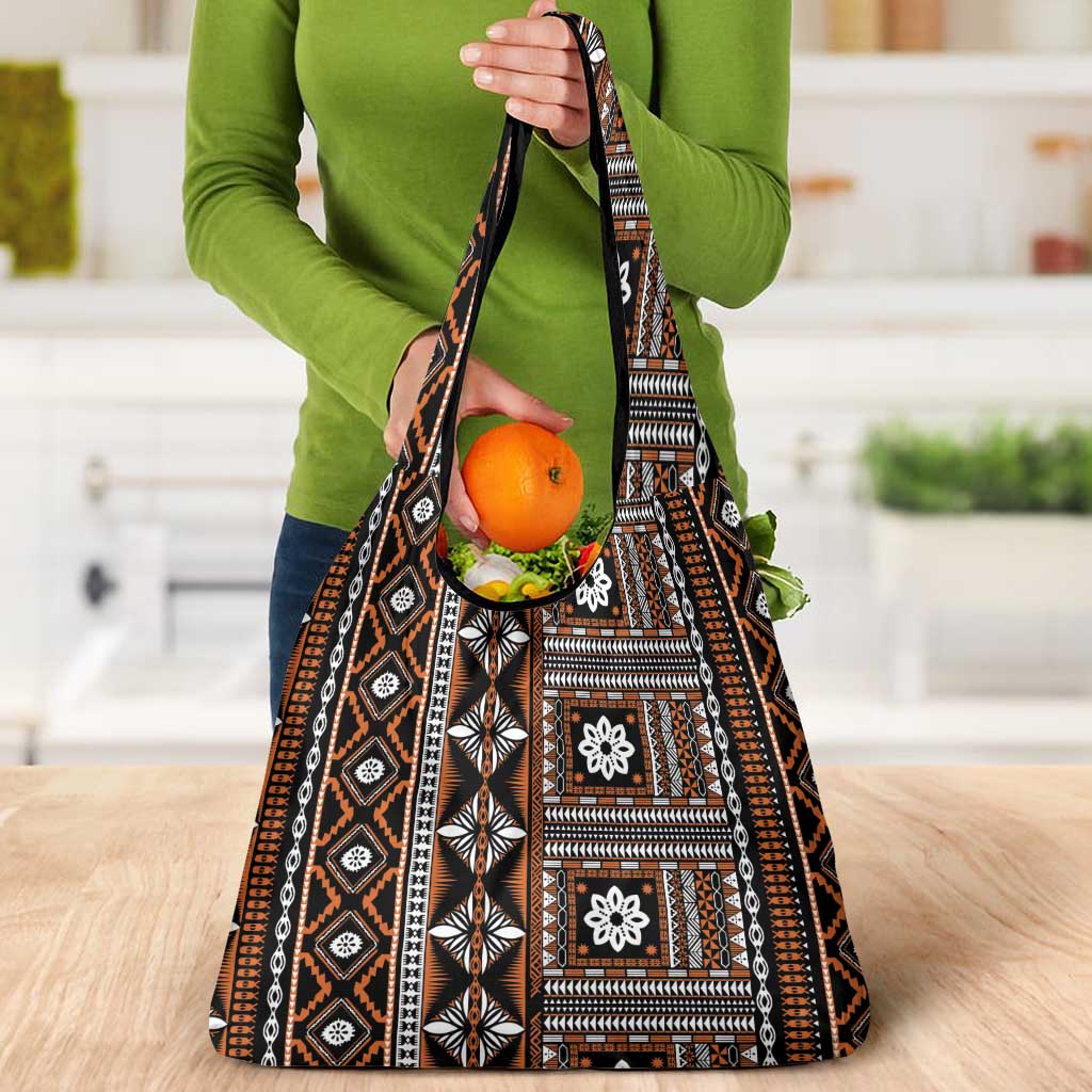 Fiji Masi Tapa Pattern Orange Grocery Bag - Polynesian Pride