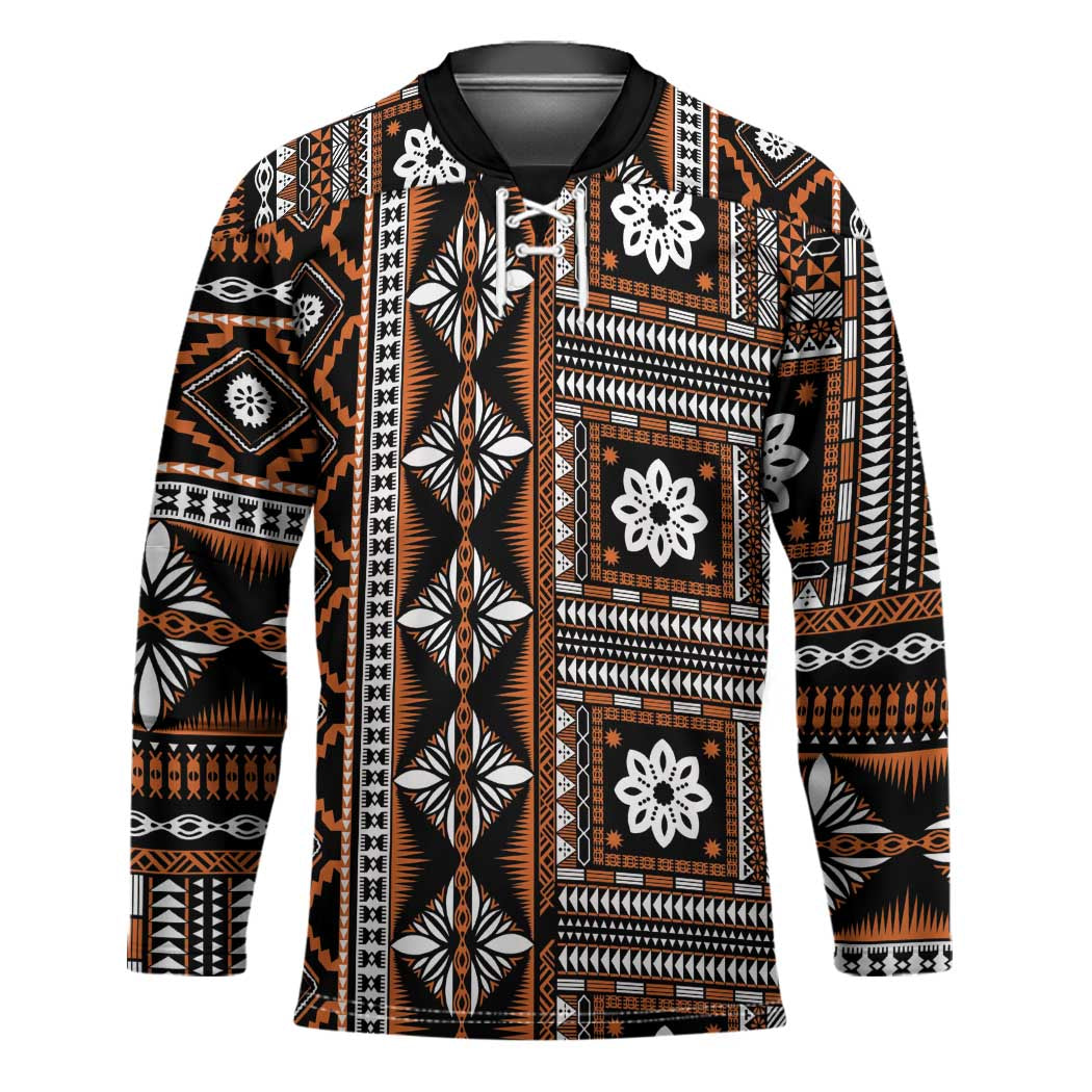 Fiji Masi Tapa Pattern Orange Hockey Jersey - Polynesian Pride
