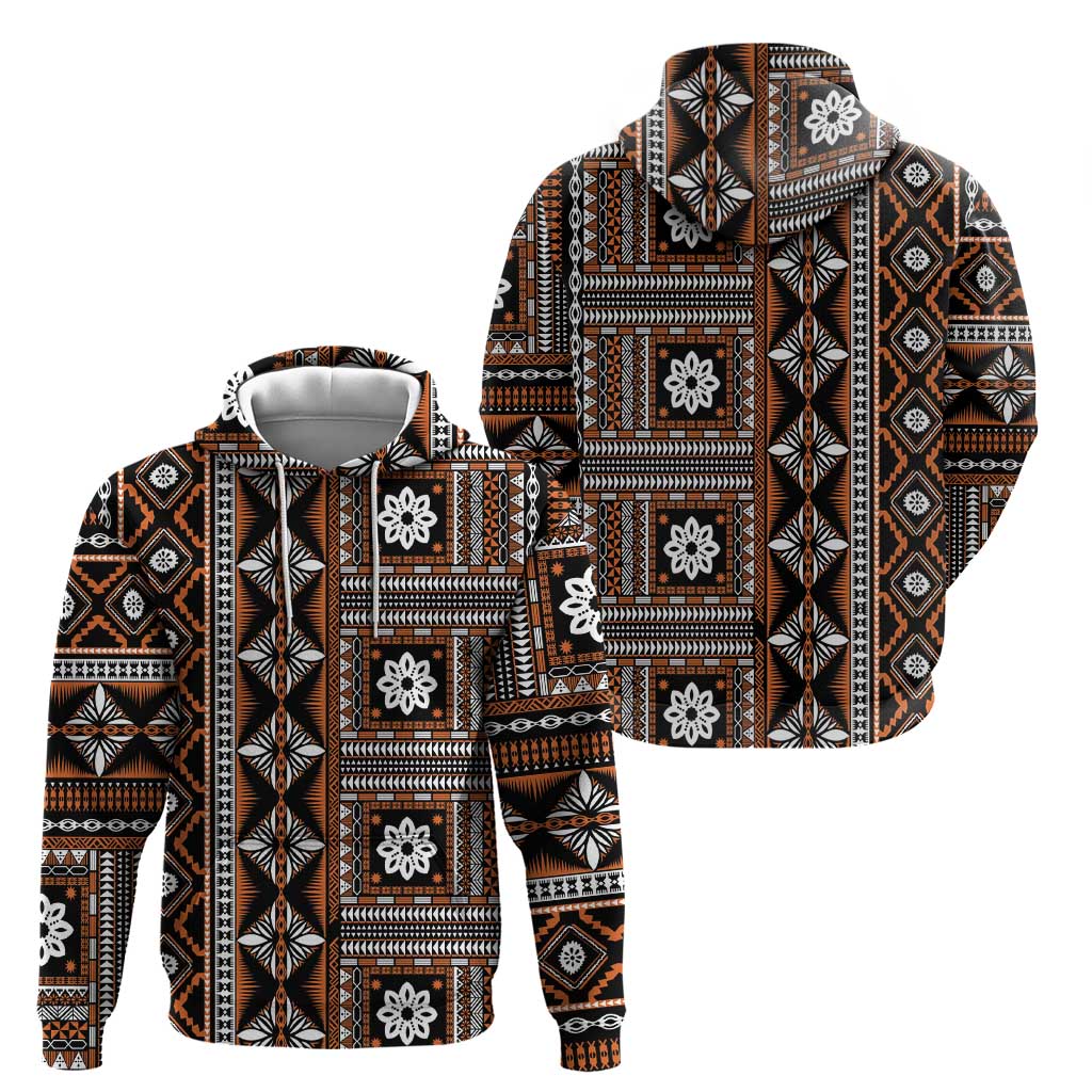 Fiji Masi Tapa Pattern Orange Hoodie - Polynesian Pride