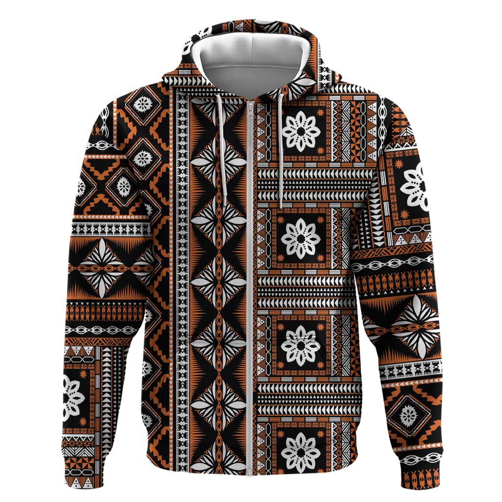 Fiji Masi Tapa Pattern Orange Hoodie - Polynesian Pride