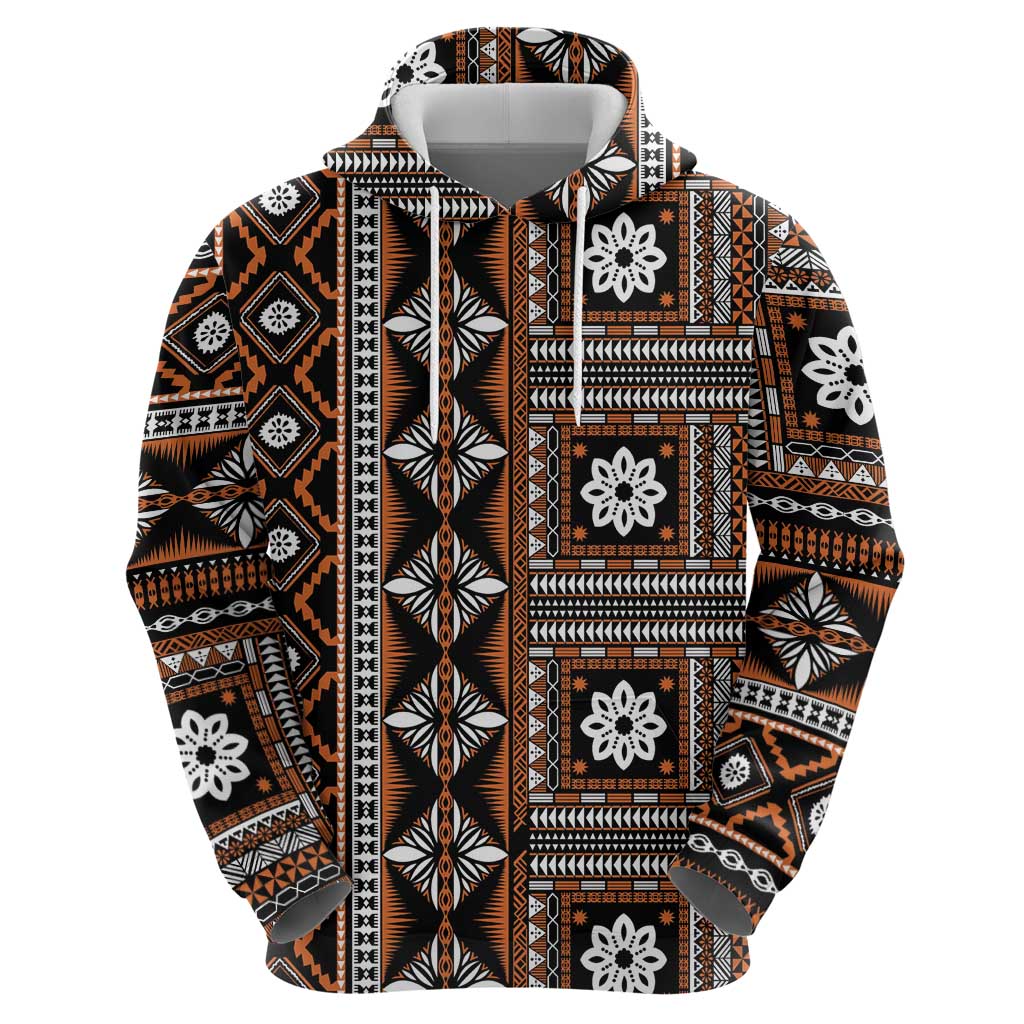 Fiji Masi Tapa Pattern Orange Hoodie - Polynesian Pride
