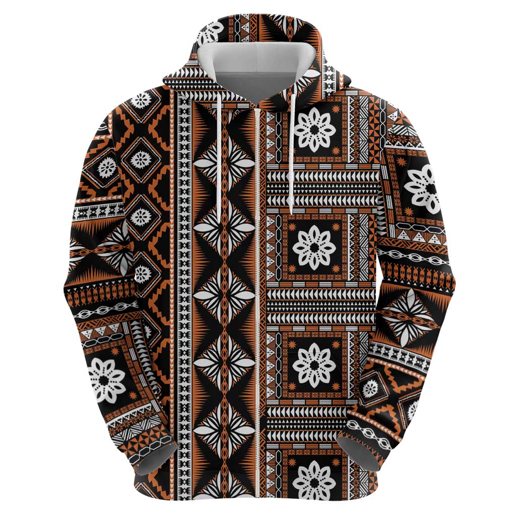 Fiji Masi Tapa Pattern Orange Hoodie - Polynesian Pride