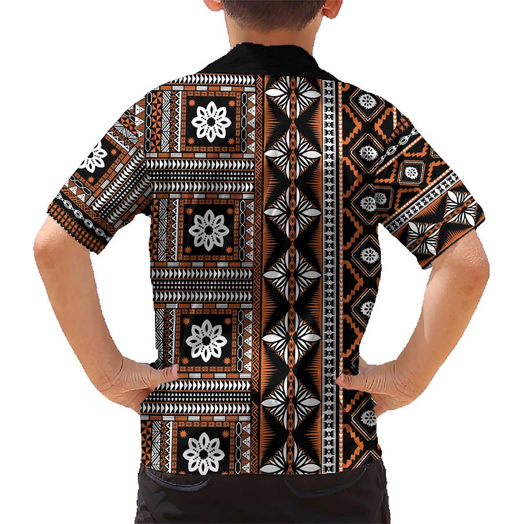 Fiji Masi Tapa Pattern Orange Kid Hawaiian Shirt - Polynesian Pride