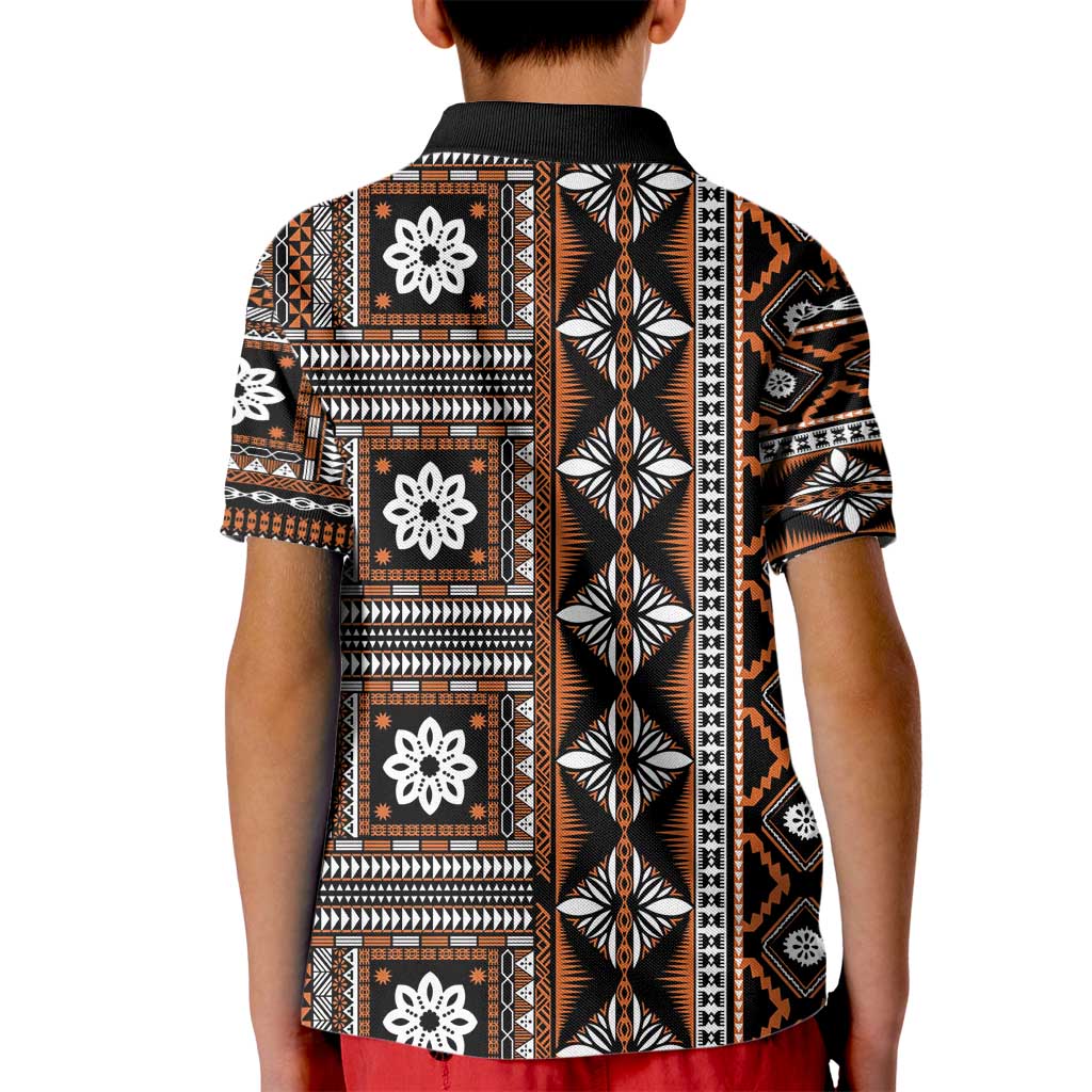 Fiji Masi Tapa Pattern Orange Kid Polo Shirt - Polynesian Pride
