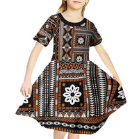 Fiji Masi Tapa Pattern Orange Kid Short Sleeve Dress - Polynesian Pride