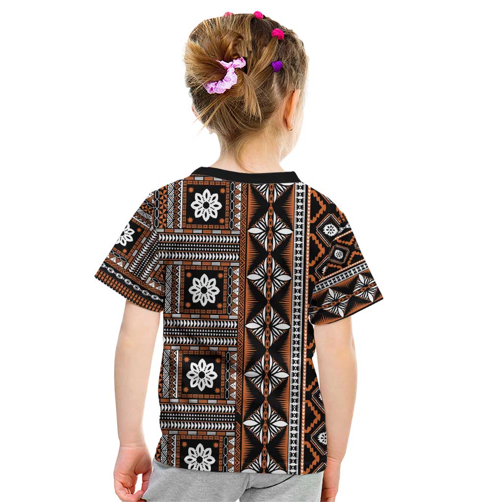 Fiji Masi Tapa Pattern Orange Kid T Shirt - Polynesian Pride
