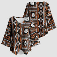 Fiji Masi Tapa Pattern Orange Kimono Sleeve Blouse - Polynesian Pride