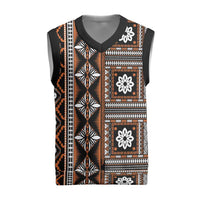 Fiji Masi Tapa Pattern Orange Christmas Knitted V-Neck Vest - Polynesian Pride