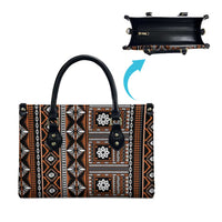 Fiji Masi Tapa Pattern Orange Leather Bag - Polynesian Pride
