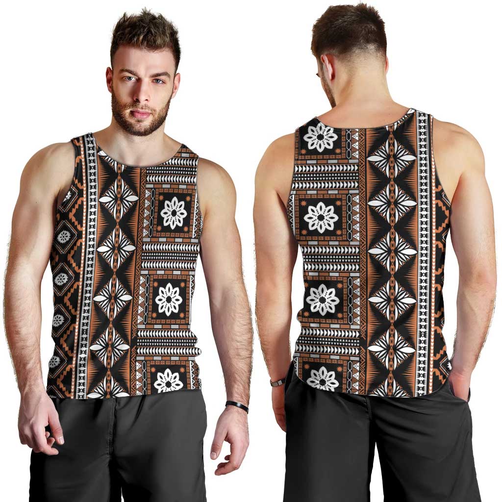 Fiji Masi Tapa Pattern Orange Men Tank Top - Polynesian Pride