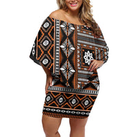 Fiji Masi Tapa Pattern Orange Off Shoulder Short Dress - Polynesian Pride