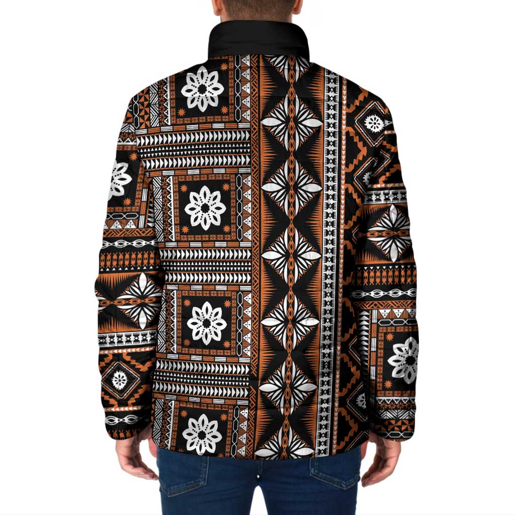 Fiji Masi Tapa Pattern Orange Padded Jacket - Polynesian Pride