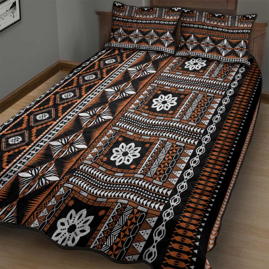 Fiji Masi Tapa Pattern Orange Quilt Bed Set - Polynesian Pride
