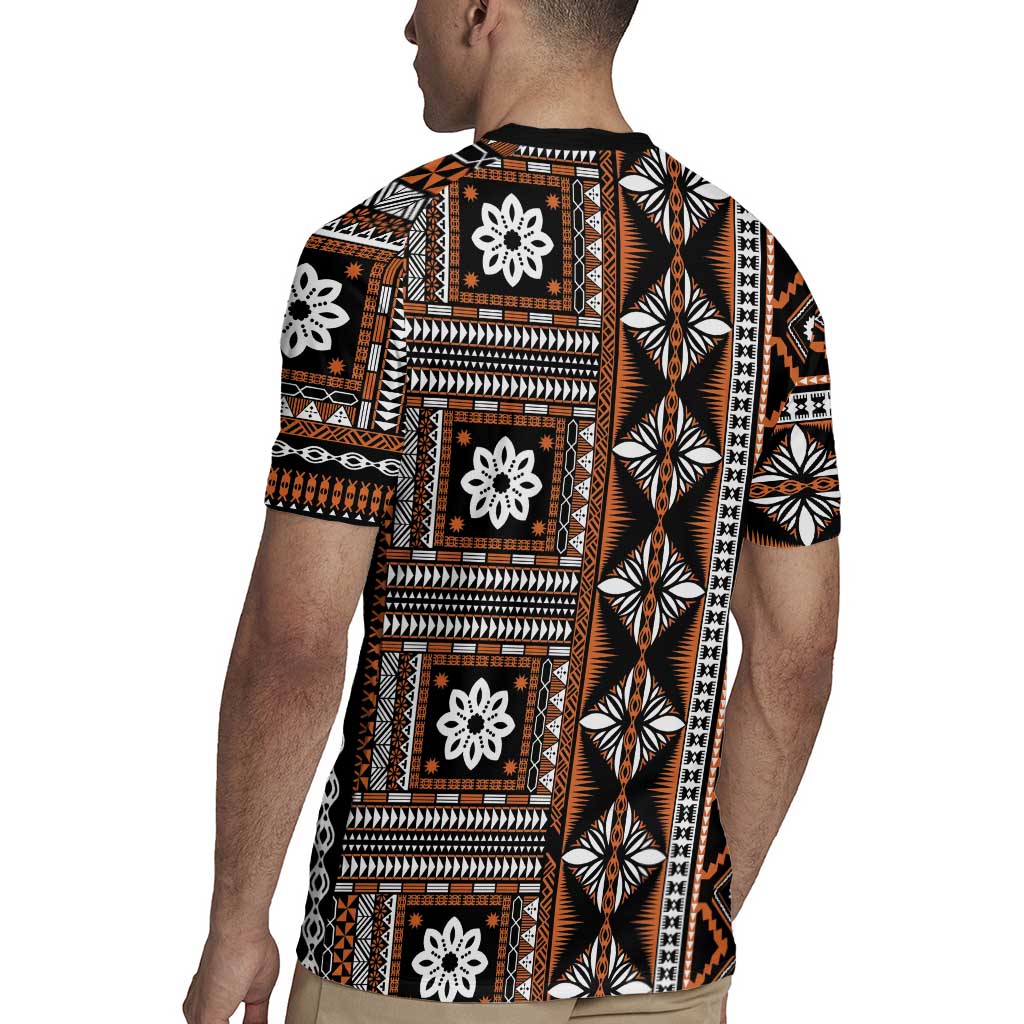 Fiji Masi Tapa Pattern Orange Rugby Jersey - Polynesian Pride