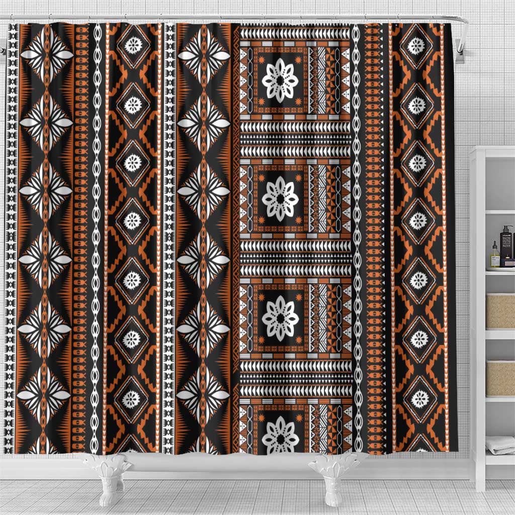 Fiji Masi Tapa Pattern Orange Shower Curtain - Polynesian Pride