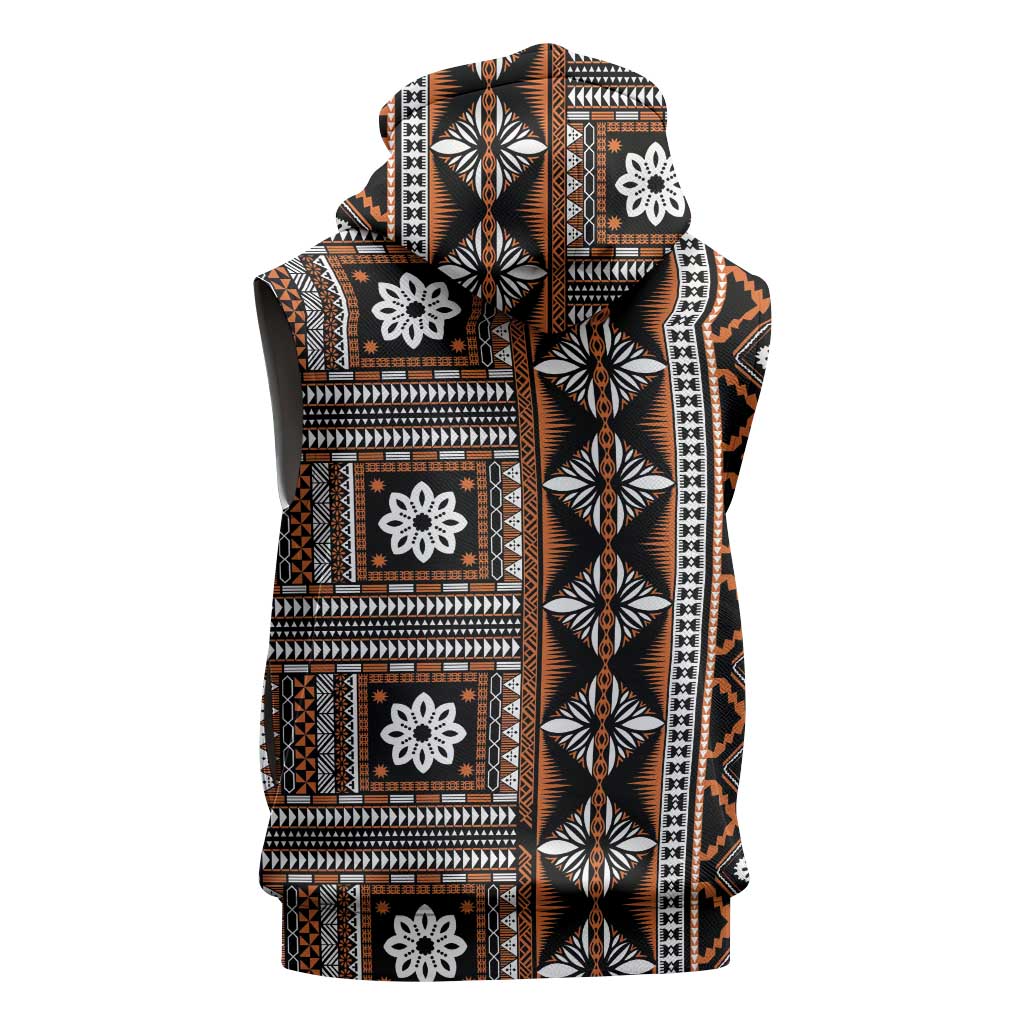 Fiji Masi Tapa Pattern Orange Sleeveless Hoodie - Polynesian Pride