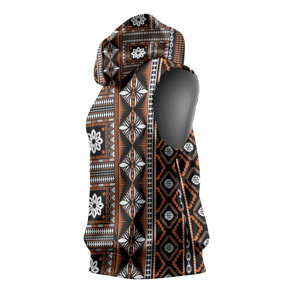 Fiji Masi Tapa Pattern Orange Sleeveless Hoodie - Polynesian Pride