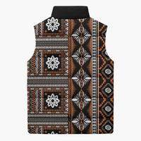 Fiji Masi Tapa Pattern Orange Sleeveless Puffer Jacket - Polynesian Pride