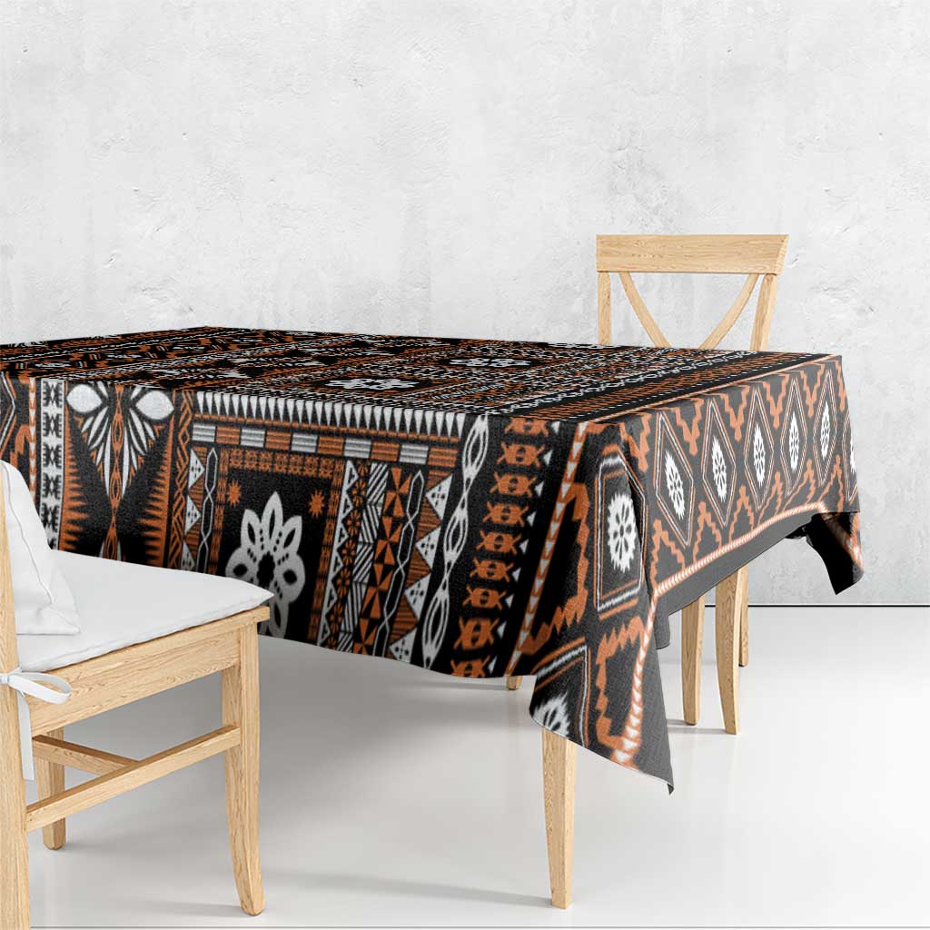 Fiji Masi Tapa Pattern Orange Tablecloth - Polynesian Pride