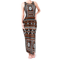 Fiji Masi Tapa Pattern Orange Tank Maxi Dress - Polynesian Pride