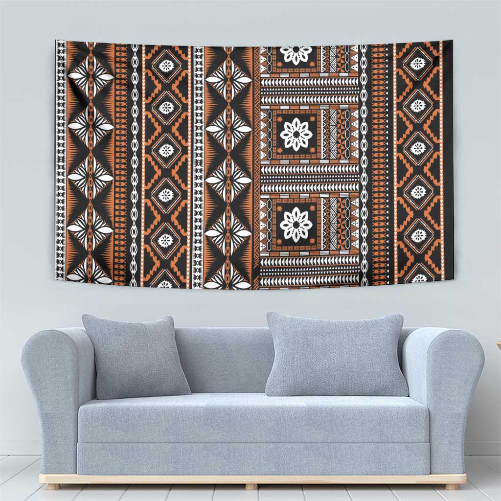 Fiji Masi Tapa Pattern Orange Tapestry - Polynesian Pride