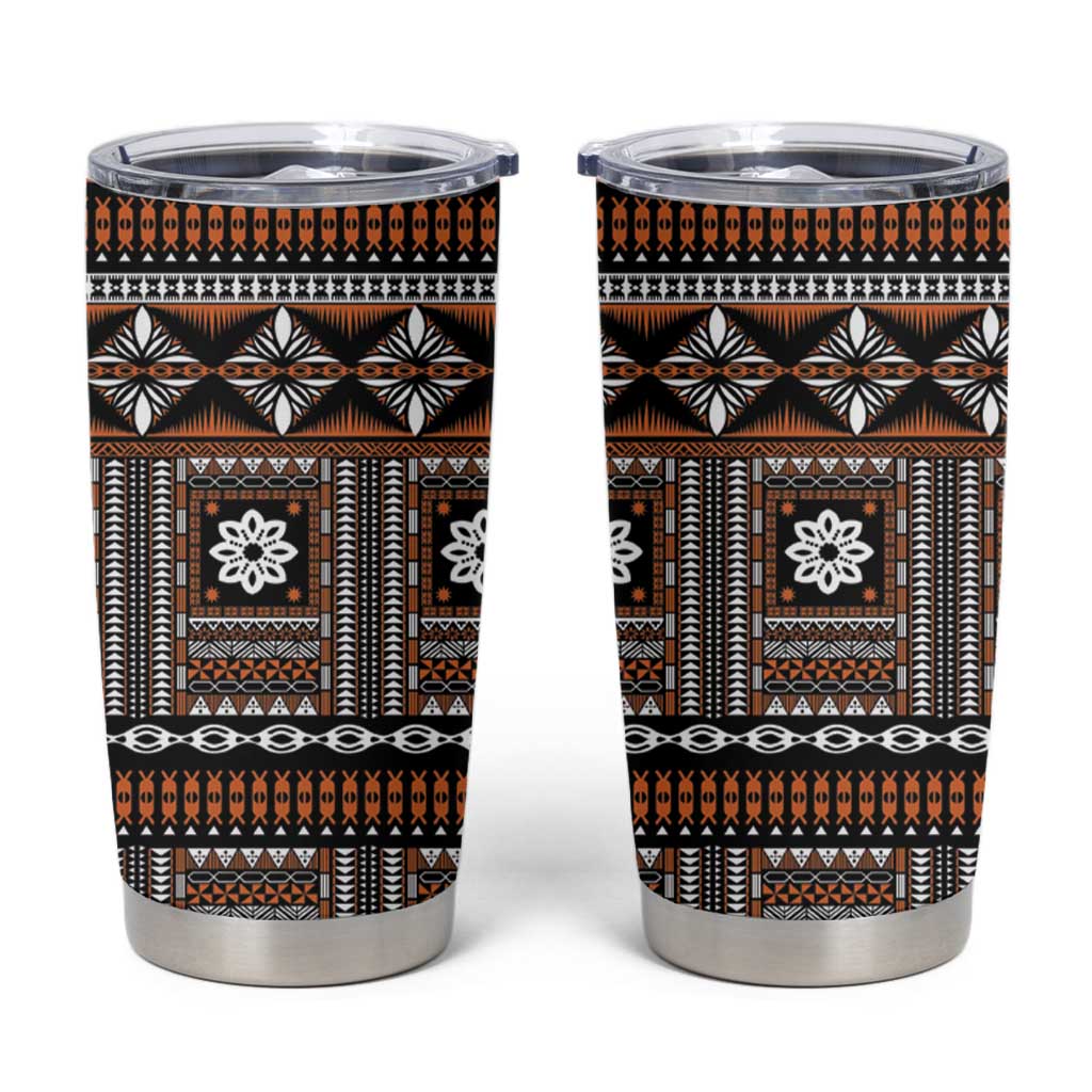 Fiji Masi Tapa Pattern Orange Tumbler Cup - Polynesian Pride