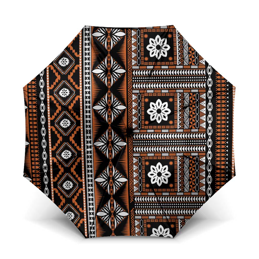 Fiji Masi Tapa Pattern Orange Umbrella - Polynesian Pride