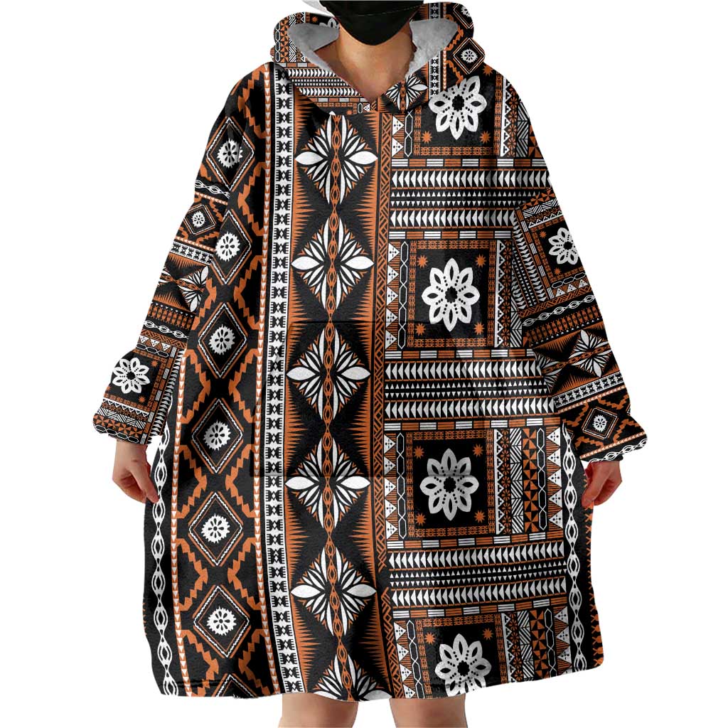Fiji Masi Tapa Pattern Orange Wearable Blanket Hoodie - Polynesian Pride