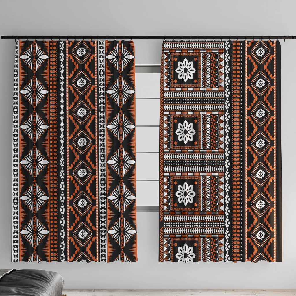 Fiji Masi Tapa Pattern Orange Window Curtain - Polynesian Pride