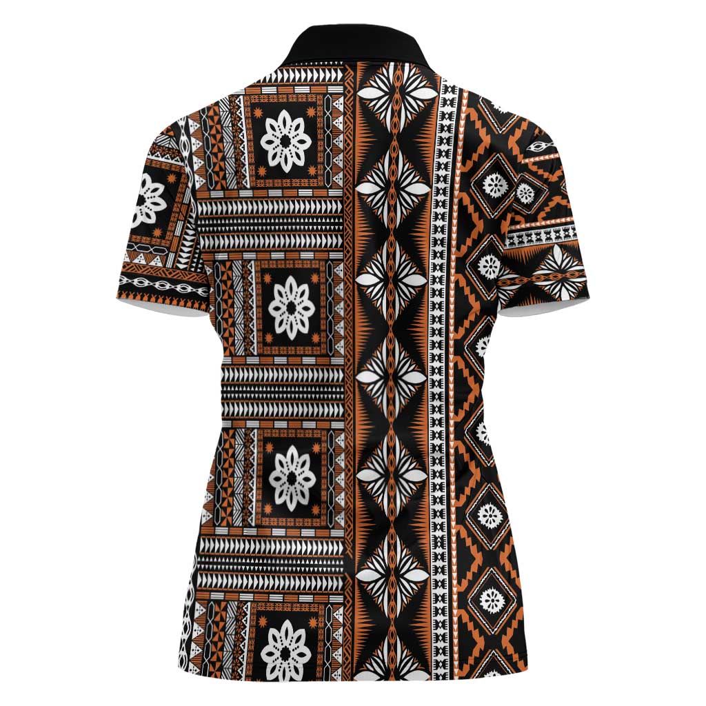 Fiji Masi Tapa Pattern Orange Women Polo Shirt - Polynesian Pride