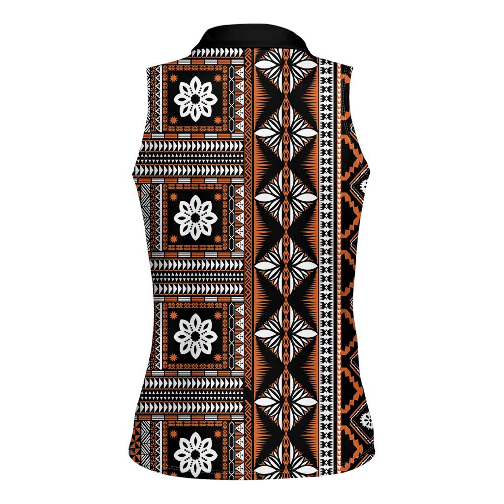 Fiji Masi Tapa Pattern Orange Women Sleeveless Polo Shirt - Polynesian Pride