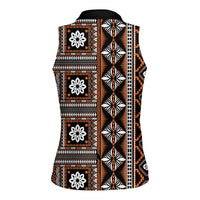 Fiji Masi Tapa Pattern Orange Women Sleeveless Polo Shirt - Polynesian Pride