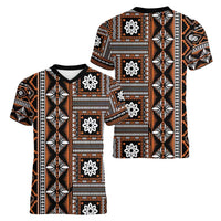 Fiji Masi Tapa Pattern Orange Women V-Neck T-Shirt - Polynesian Pride