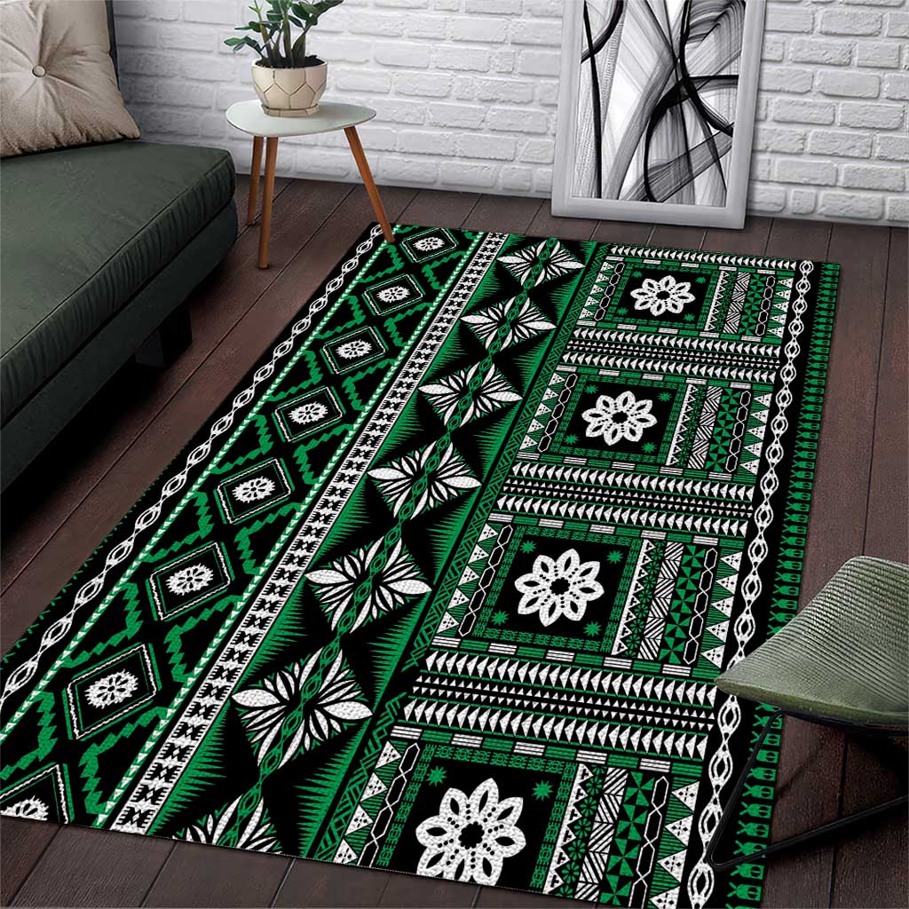 Fiji Masi Tapa Pattern Green Area Rug - Polynesian Pride
