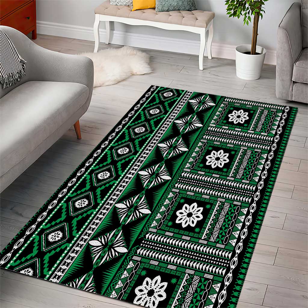 Fiji Masi Tapa Pattern Green Area Rug - Polynesian Pride