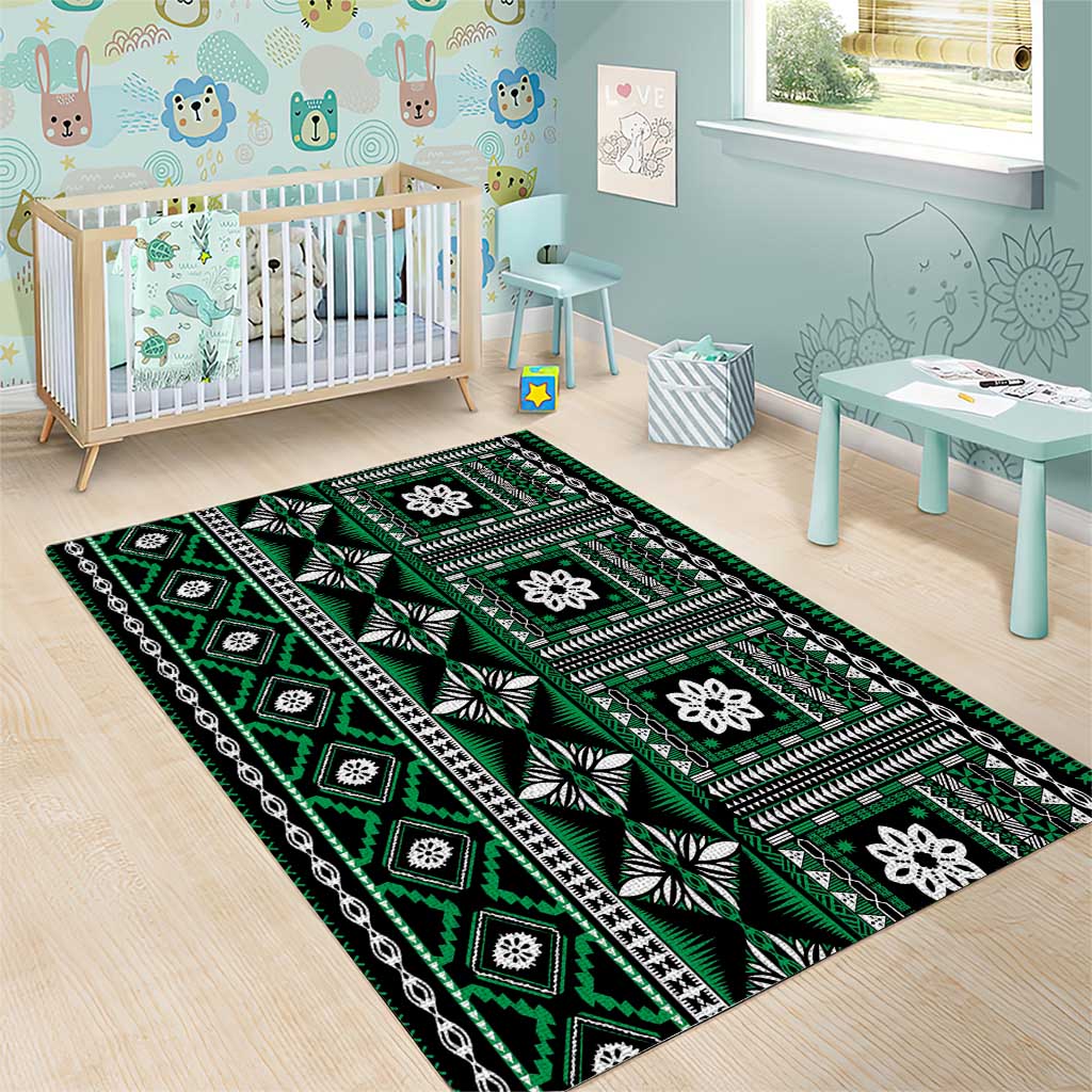 Fiji Masi Tapa Pattern Green Area Rug - Polynesian Pride