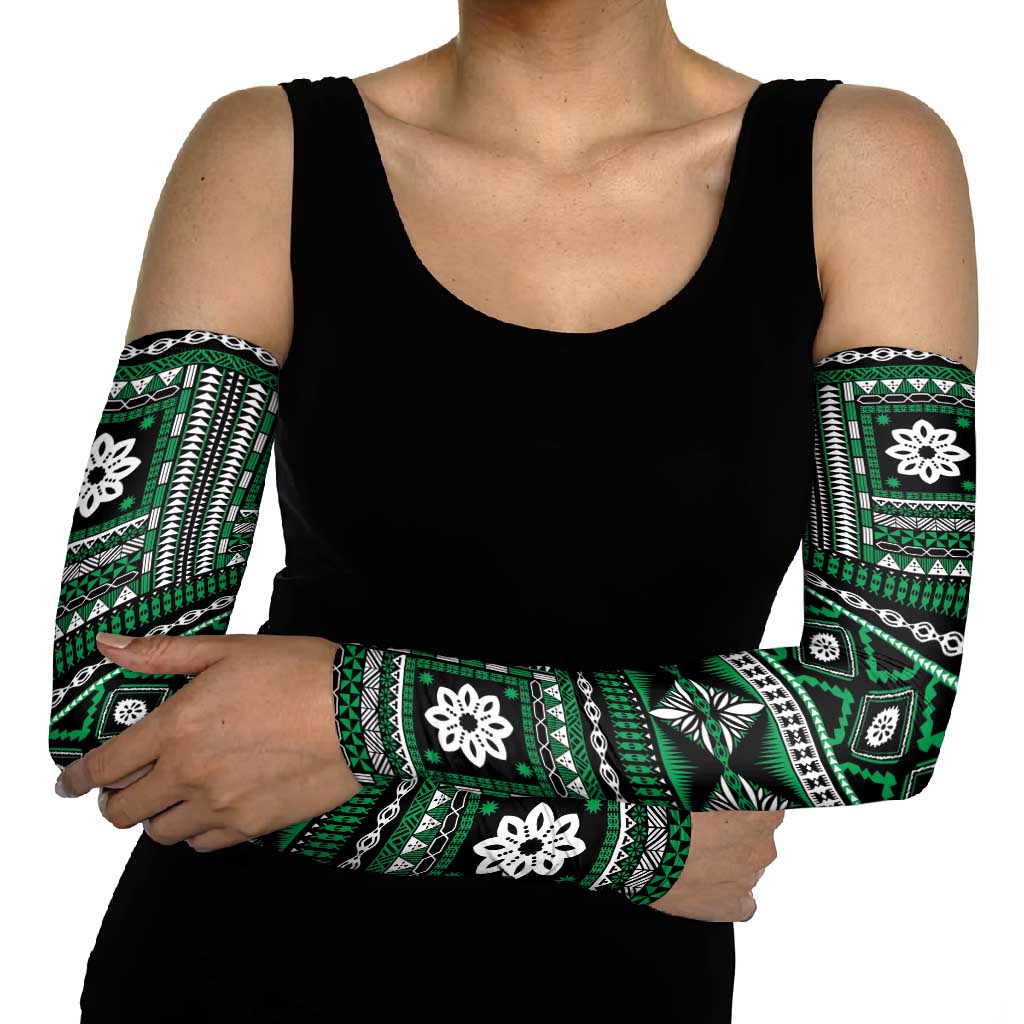 Fiji Masi Tapa Pattern Green Arm Sleeves - Polynesian Pride