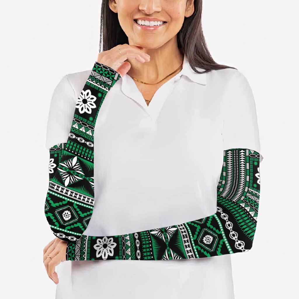 Fiji Masi Tapa Pattern Green Arm Sleeves - Polynesian Pride
