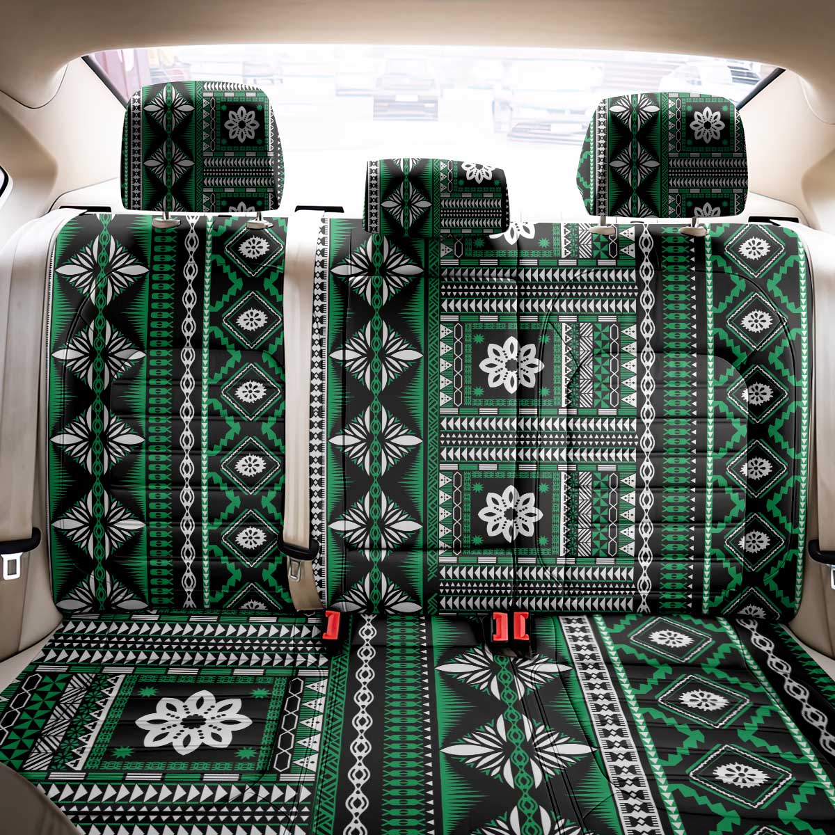 Fiji Masi Tapa Pattern Green Back Car Seat Cover - Polynesian Pride