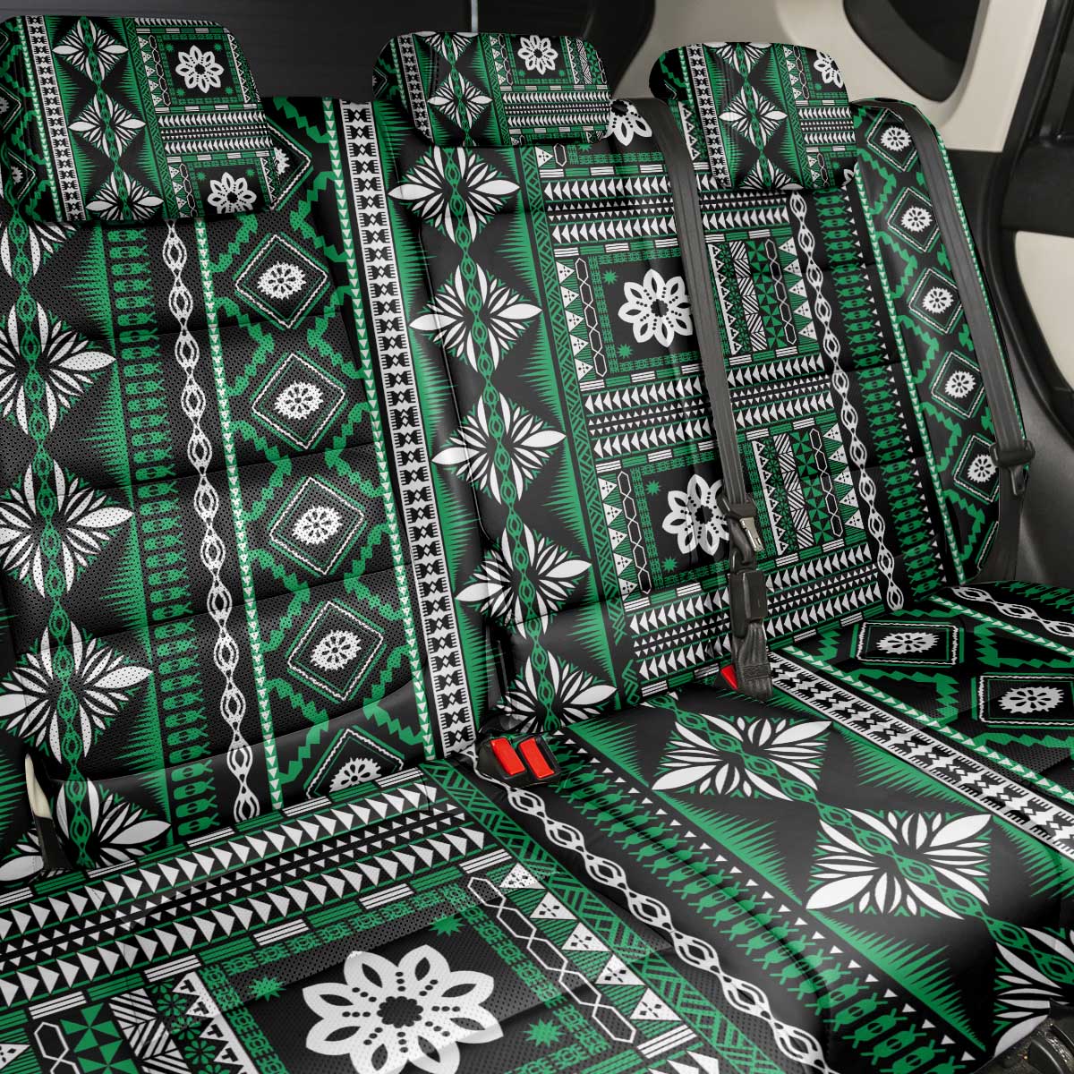 Fiji Masi Tapa Pattern Green Back Car Seat Cover - Polynesian Pride