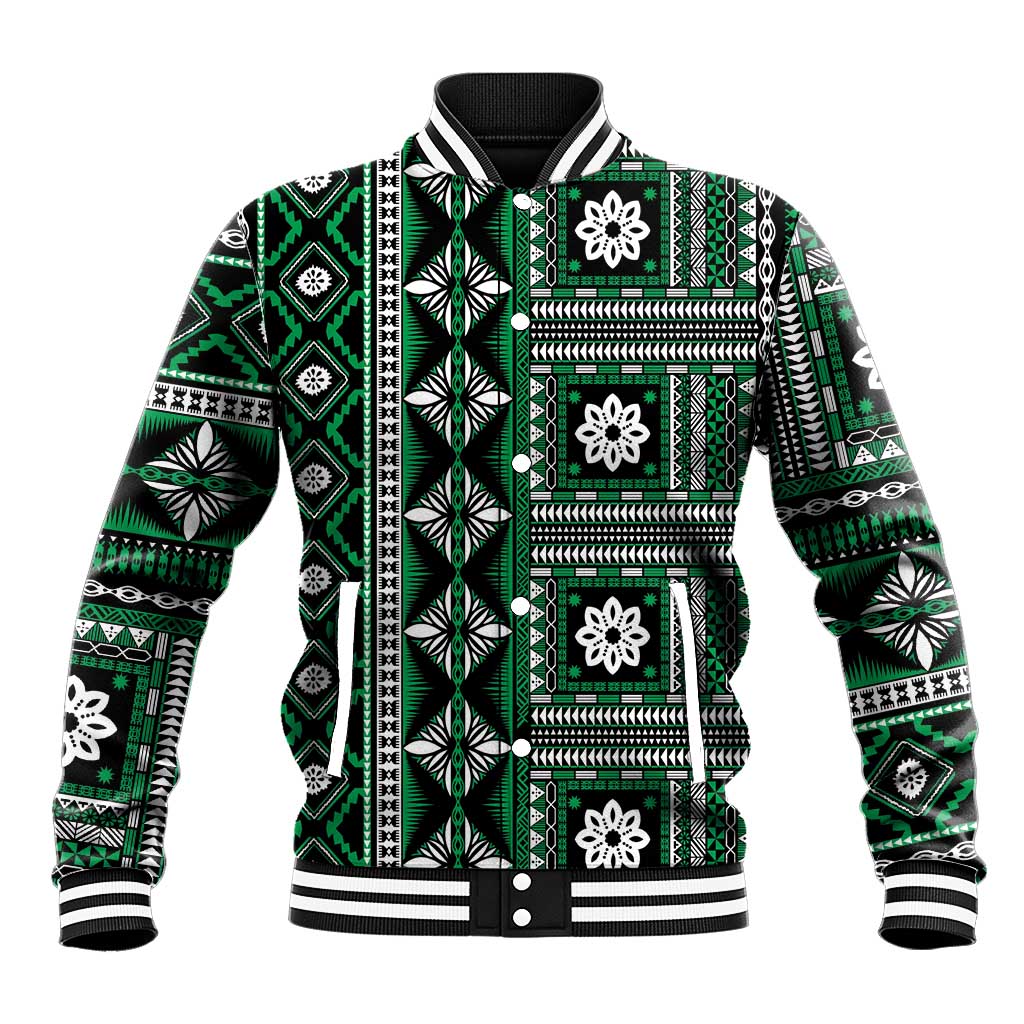 Fiji Masi Tapa Pattern Green Baseball Jacket - Polynesian Pride