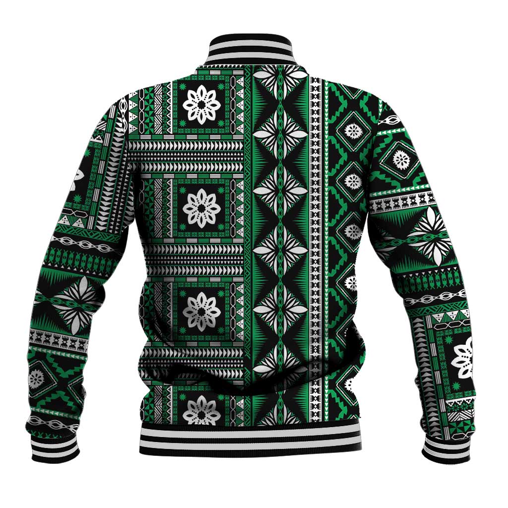 Fiji Masi Tapa Pattern Green Baseball Jacket - Polynesian Pride
